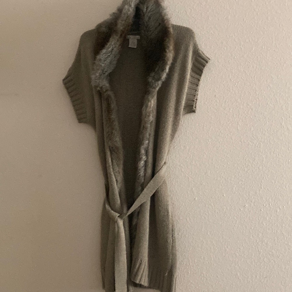 EUC Les Tricots Duster Cardigan w/ Faux Fur Collar